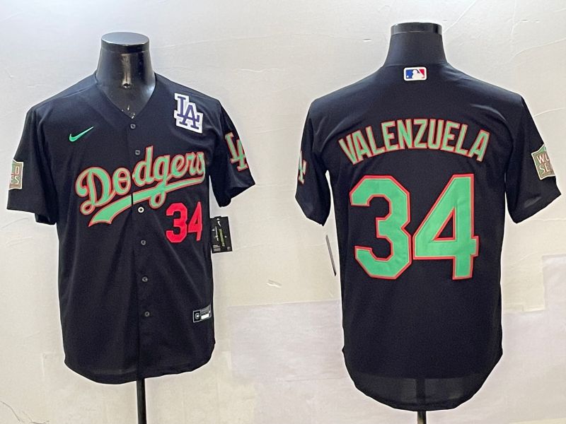 Men Los Angeles Dodgers #34 Valenzuela Black green Fashion 2025 Nike MLB Jersey style 4->los angeles dodgers->MLB Jersey
